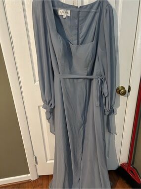 Azazie Dusty Blue Long Sleeve Chiffon Gown